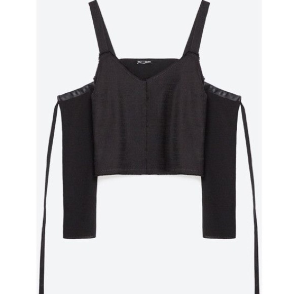 ZARA Black Off Cold Shoulder Raw Hem Top - Picture 3 of 9